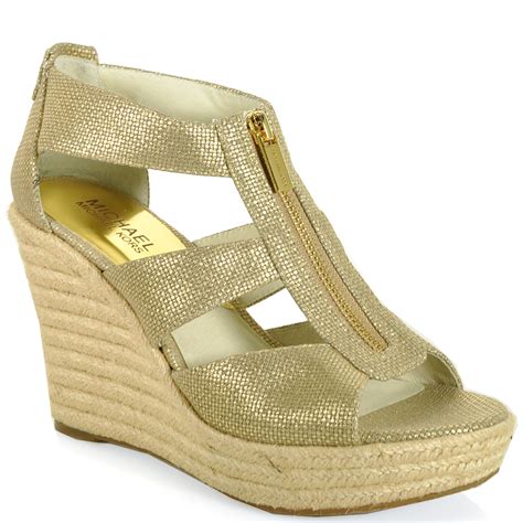 michael kors damita gold wedges|Michael Michael Kors Women's Damita Wedge (Gold Canvas 8.0 .